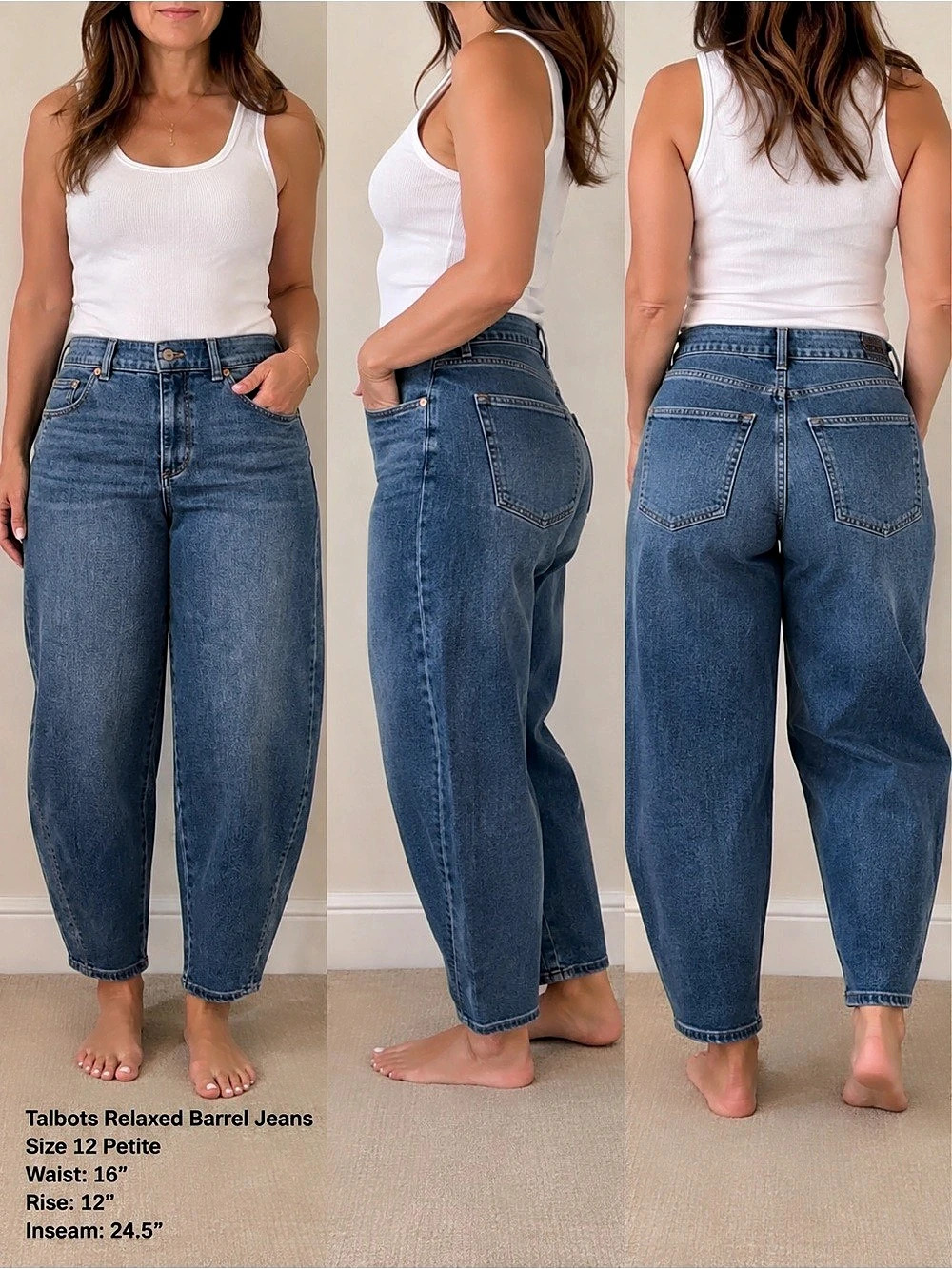 Talbots Relaxed Barrel Jeans High Rise Blue Waist 16 Petite 12